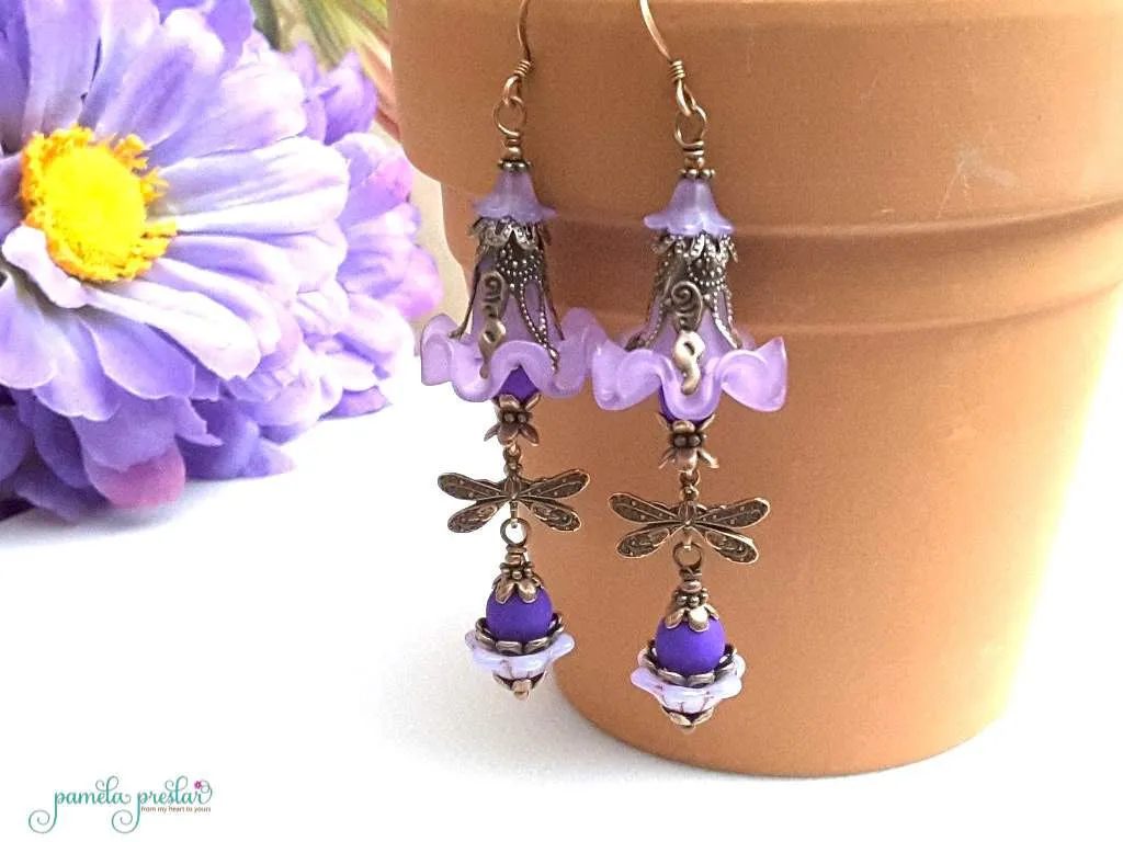 Orchid Ruffle Flower Dragonfly Earring Kit, Make Your Own Earrings