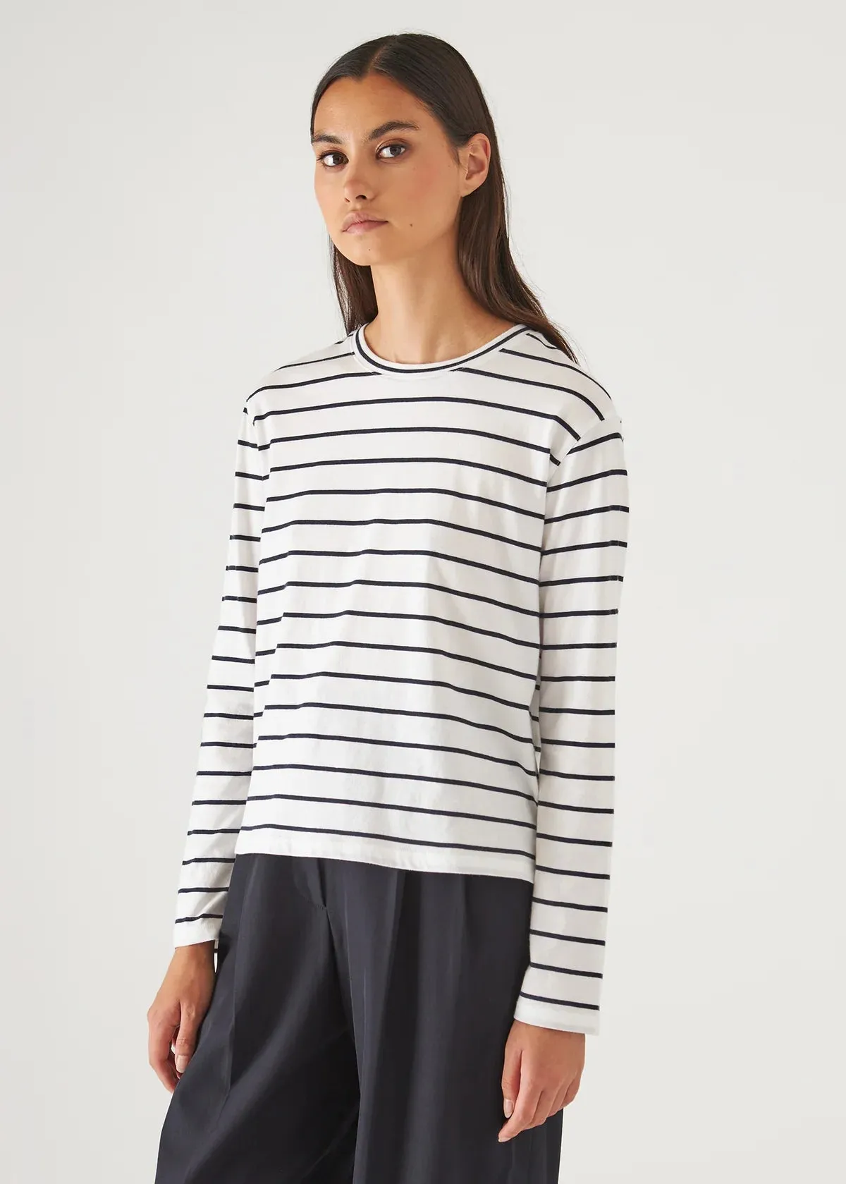 ORGANIC COTTON STRIPE BOYFRIEND CREW LONG SLEEVE - PATRICK ASSARAF