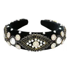 Pearl Stone Embellished Evil Eye Accented Padded Headband