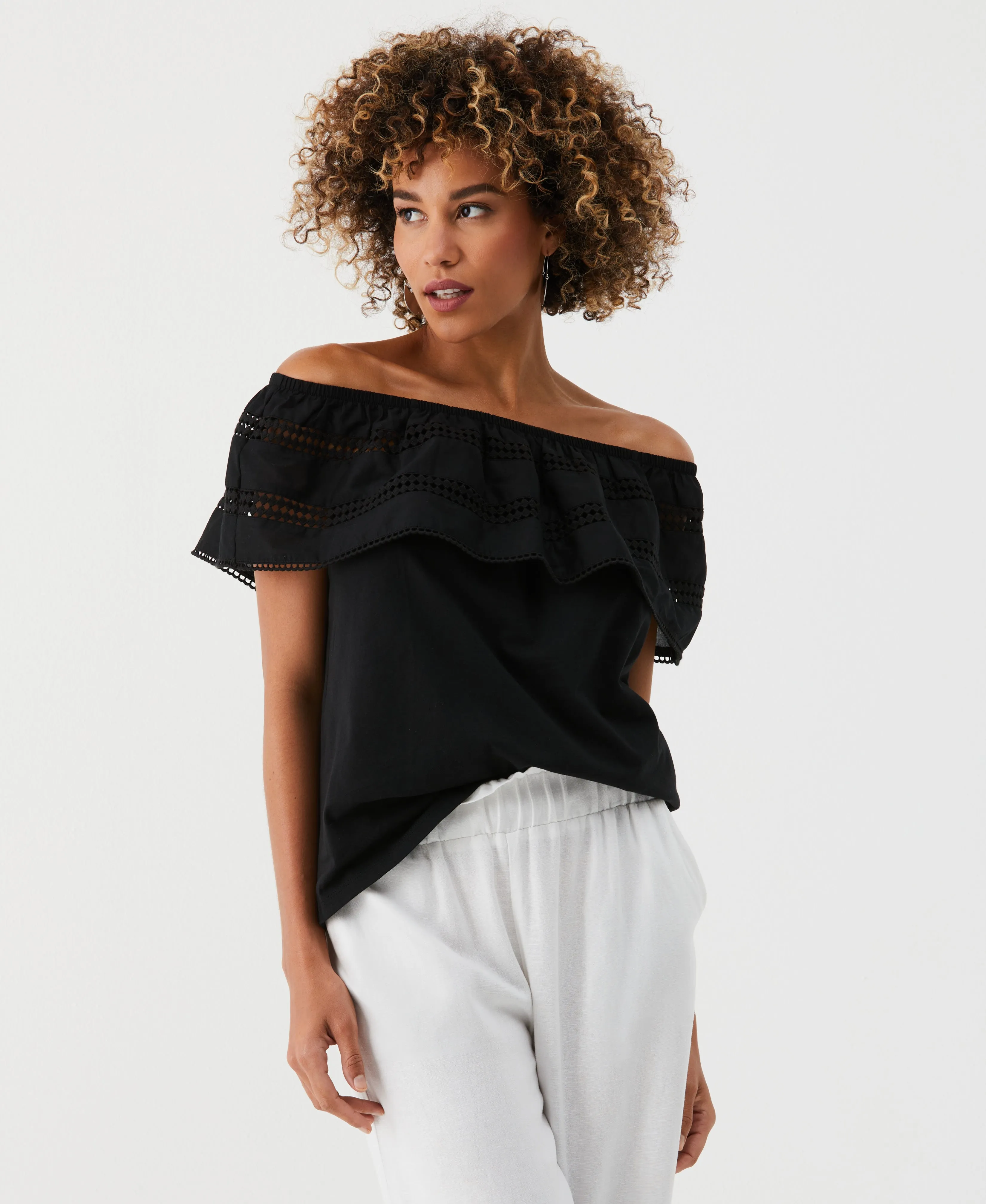 Petite Embroidered Off The Shoulder Top