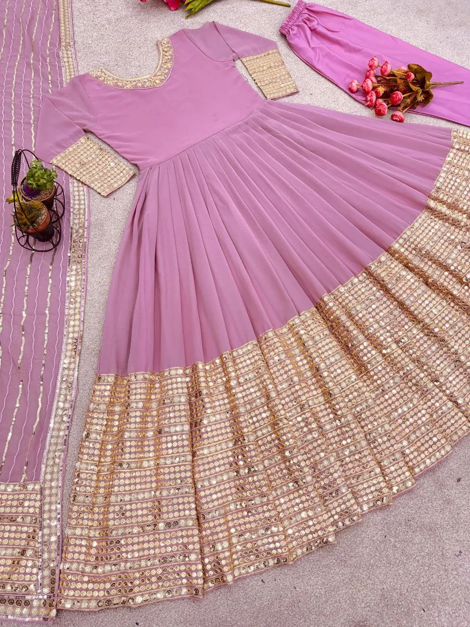 Pink Gold Georgette Wedding Anarkali Suit