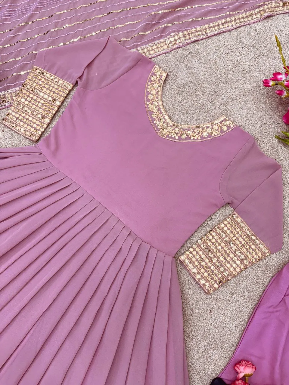 Pink Gold Georgette Wedding Anarkali Suit