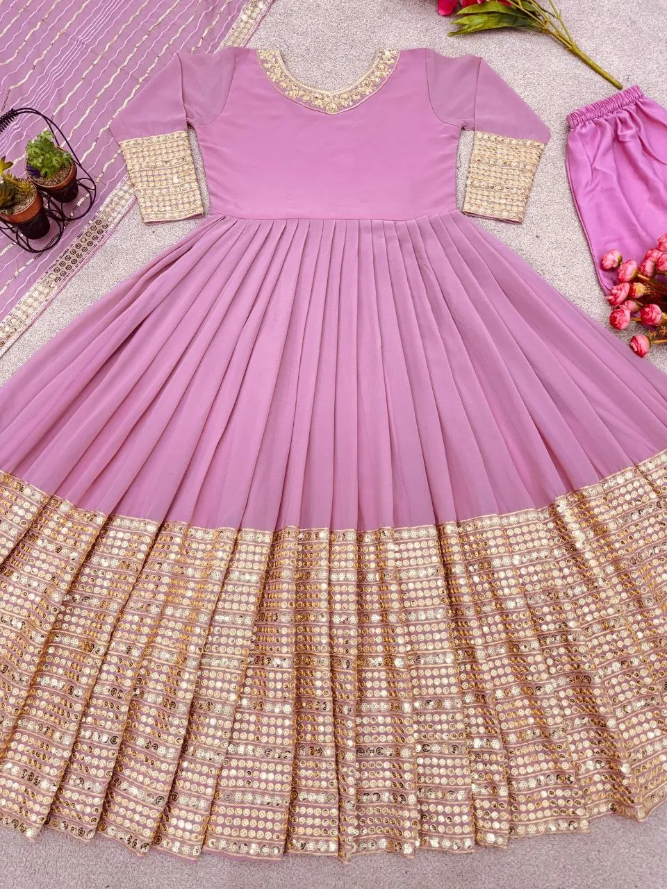 Pink Gold Georgette Wedding Anarkali Suit