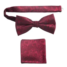 Pre-tied Bow Tie and Pocket Square Paisley Jacquard Handkerchief Sets