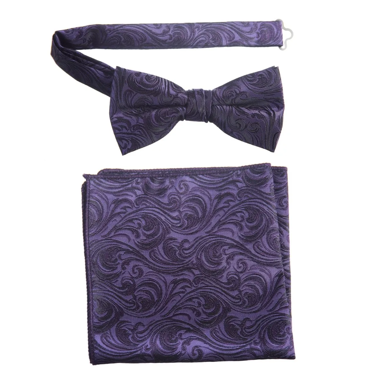 Pre-tied Bow Tie and Pocket Square Paisley Jacquard Handkerchief Sets