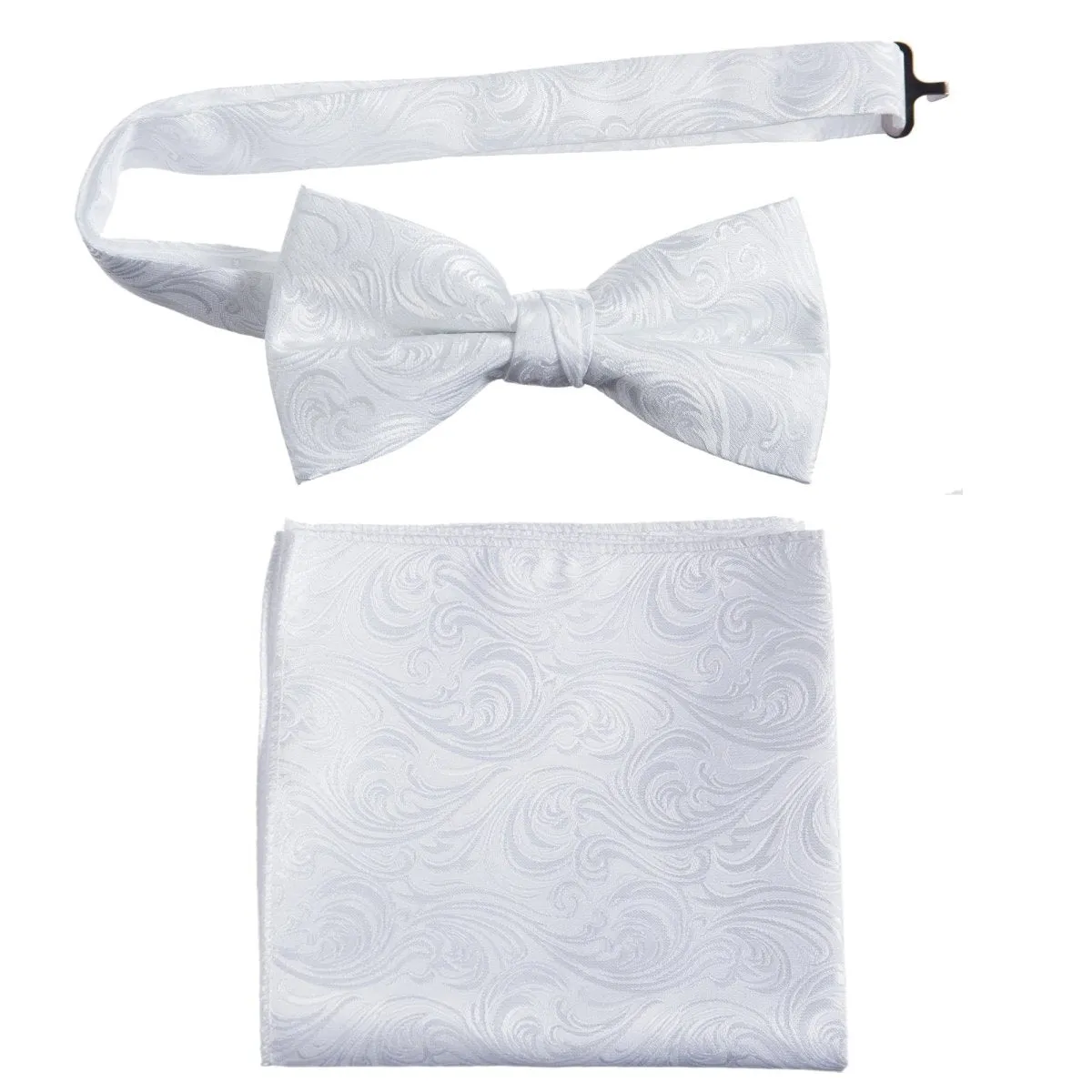 Pre-tied Bow Tie and Pocket Square Paisley Jacquard Handkerchief Sets