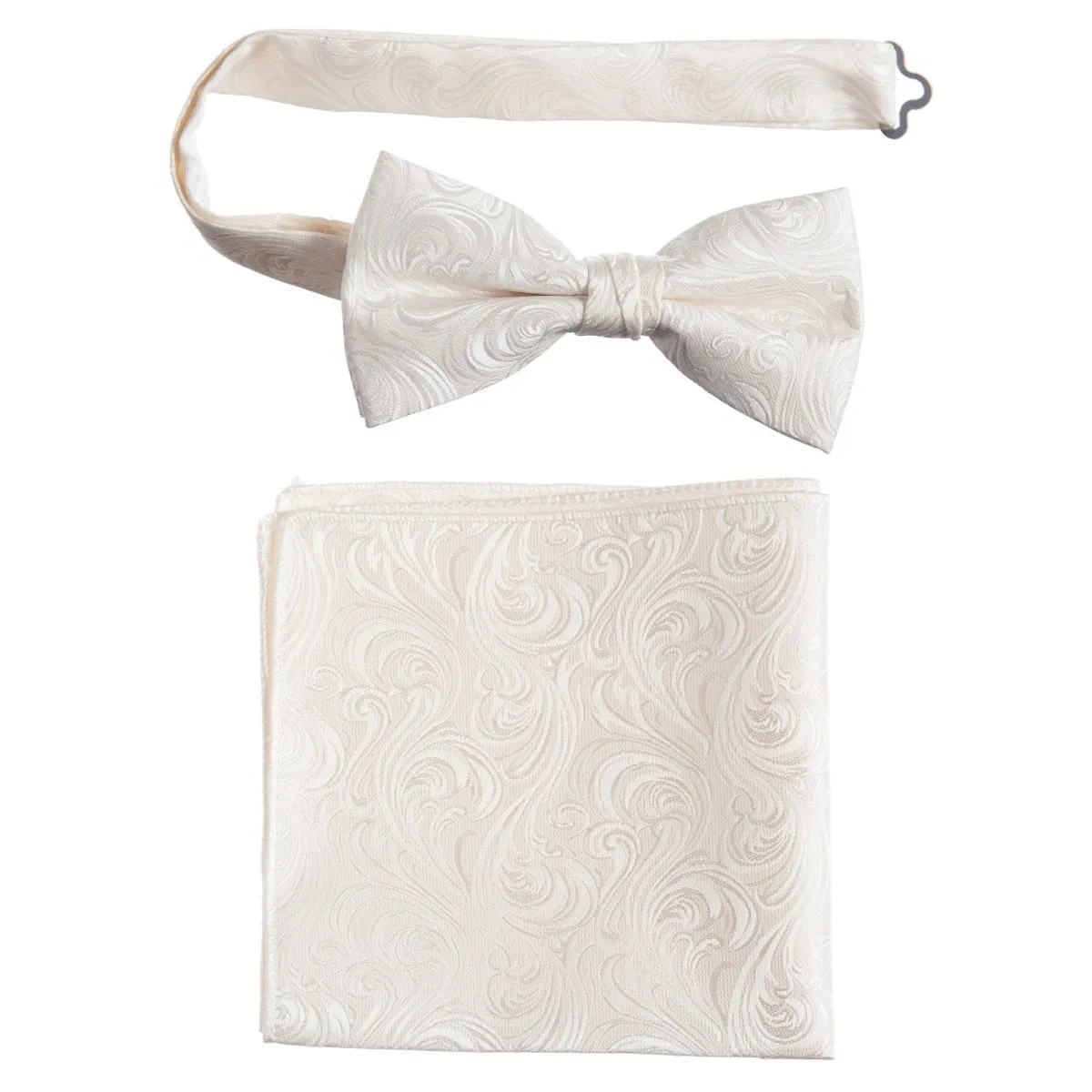 Pre-tied Bow Tie and Pocket Square Paisley Jacquard Handkerchief Sets