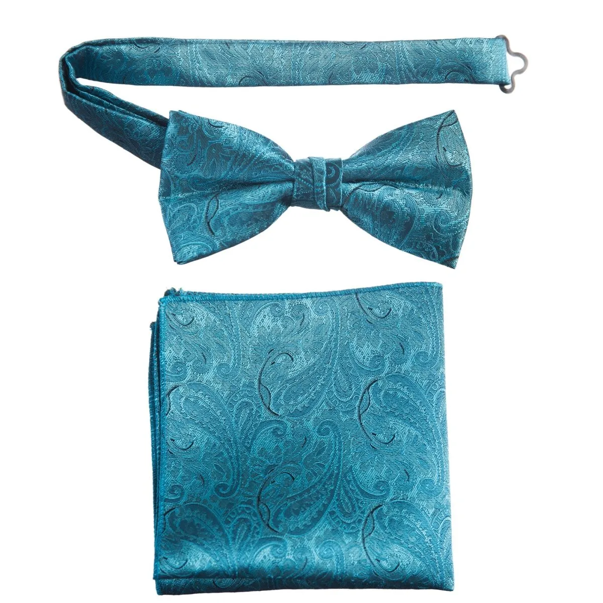 Pre-tied Bow Tie and Pocket Square Paisley Jacquard Handkerchief Sets