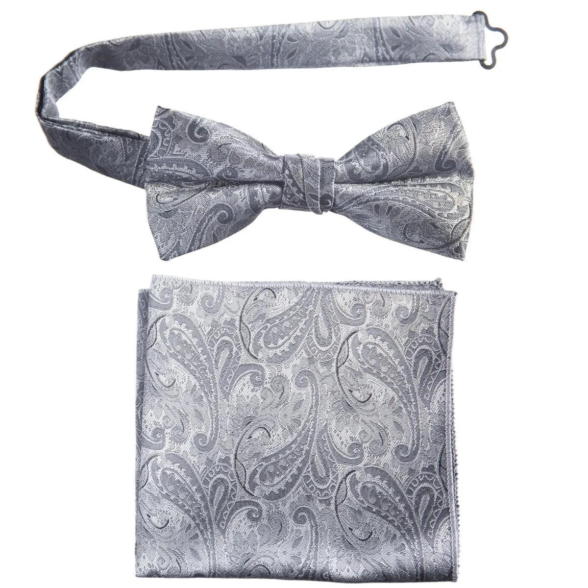 Pre-tied Bow Tie and Pocket Square Paisley Jacquard Handkerchief Sets