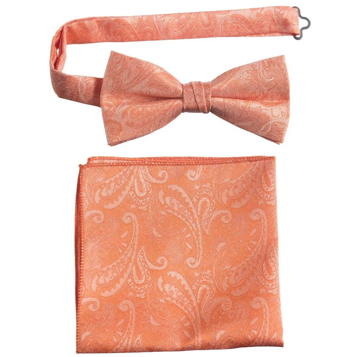 Pre-tied Bow Tie and Pocket Square Paisley Jacquard Handkerchief Sets