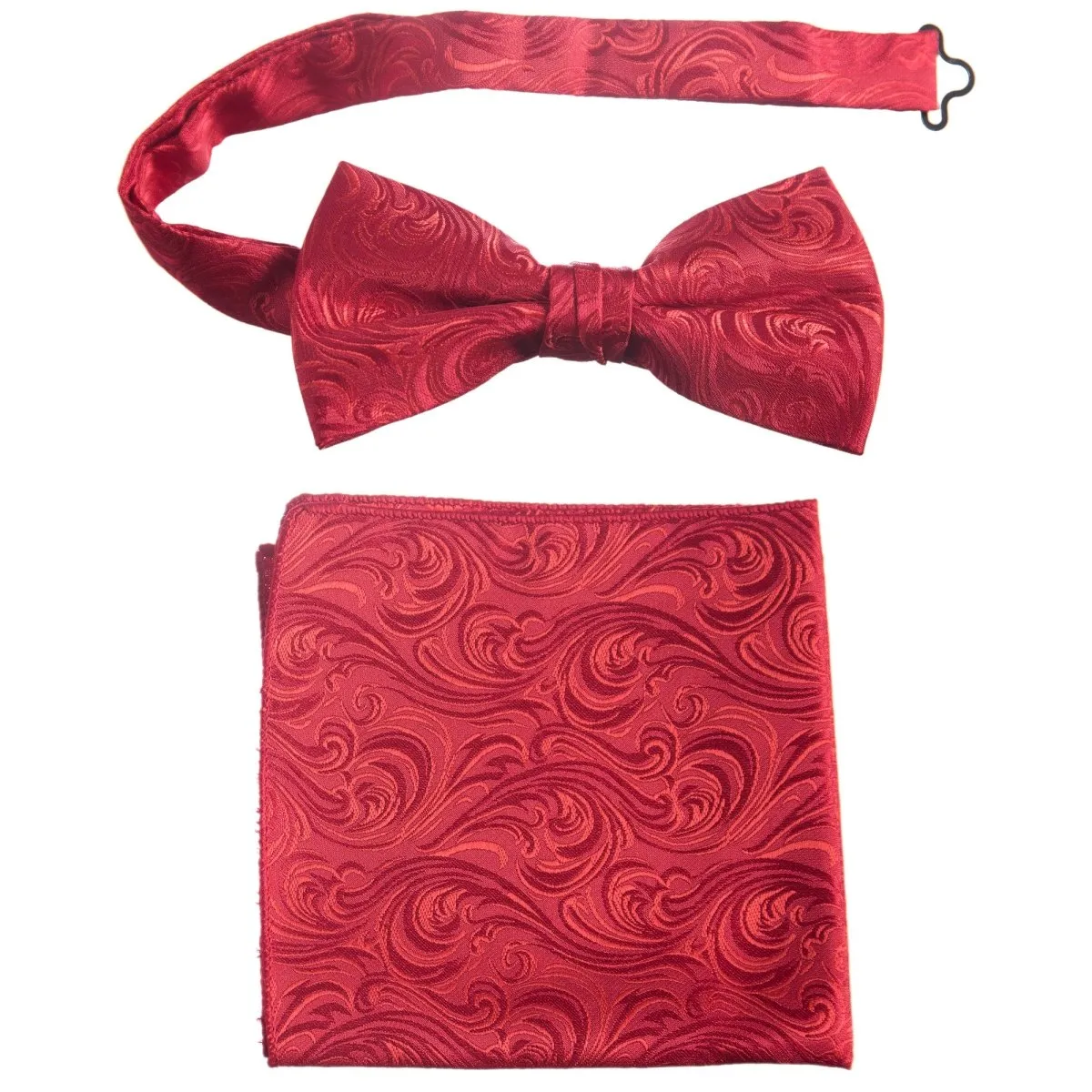 Pre-tied Bow Tie and Pocket Square Paisley Jacquard Handkerchief Sets