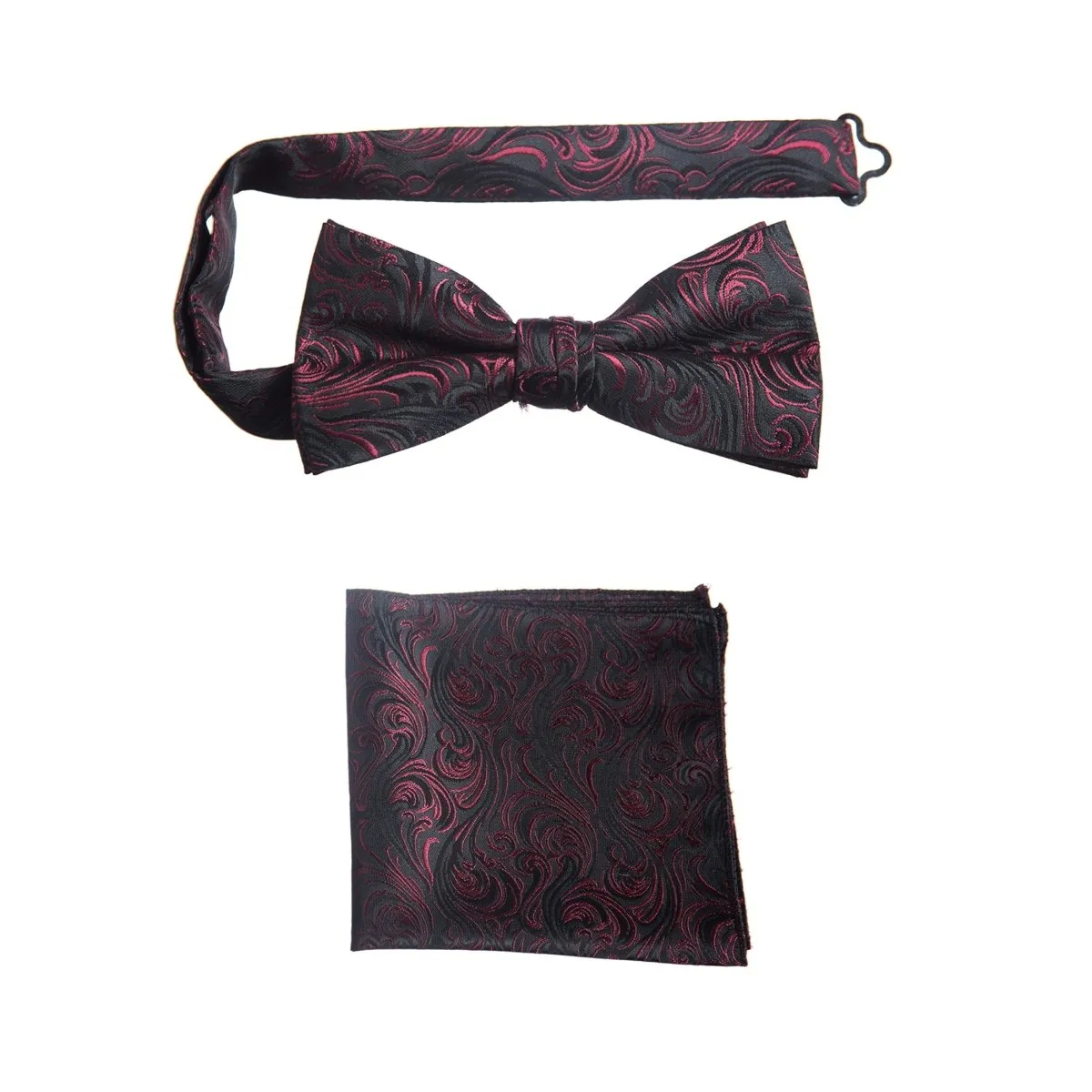 Pre-tied Bow Tie and Pocket Square Paisley Jacquard Handkerchief Sets