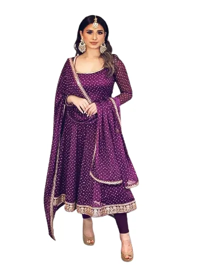 Purple Georgette Polka Dot Suit UK Next Day