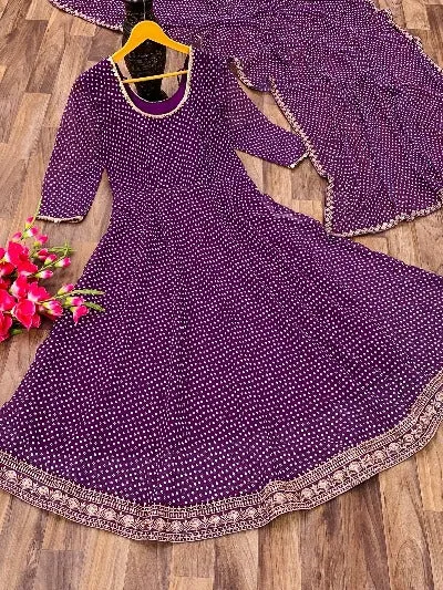 Purple Georgette Polka Dot Suit UK Next Day