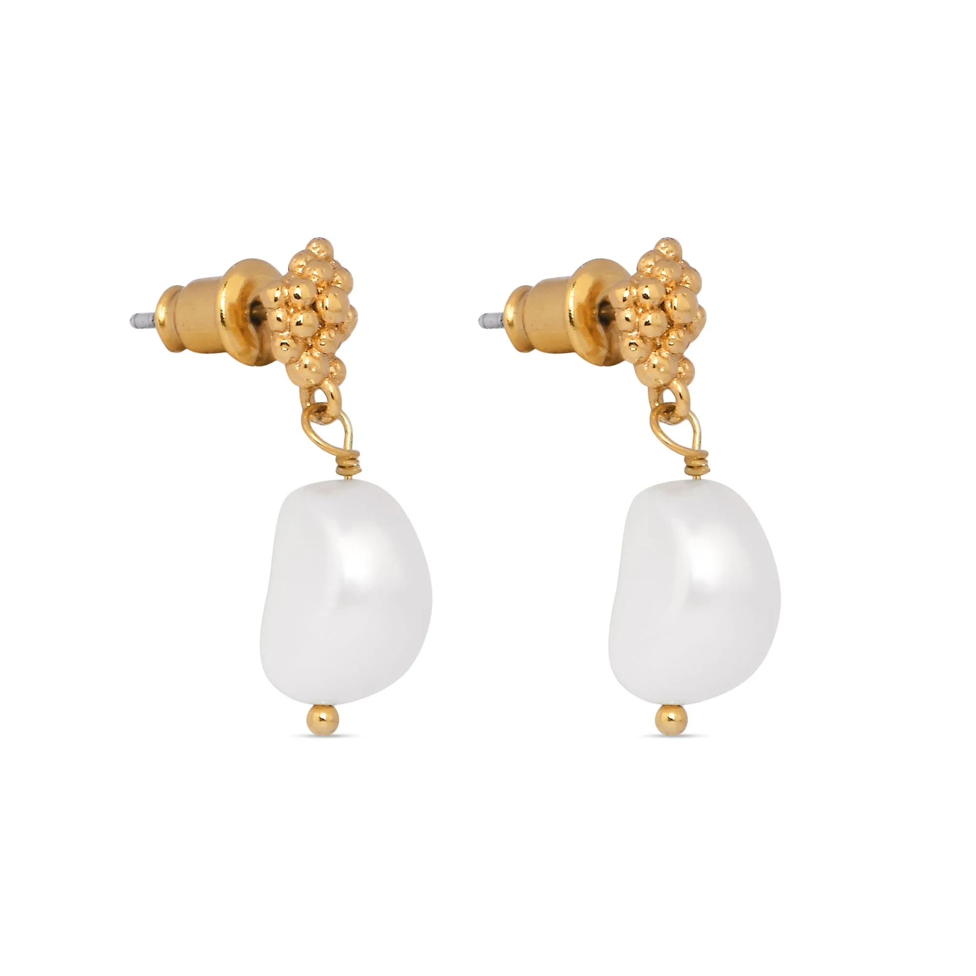 Real Gold-Plated Z Bobble Pearl Earrings