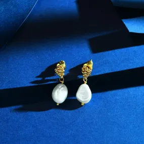 Real Gold-Plated Z Bobble Pearl Earrings