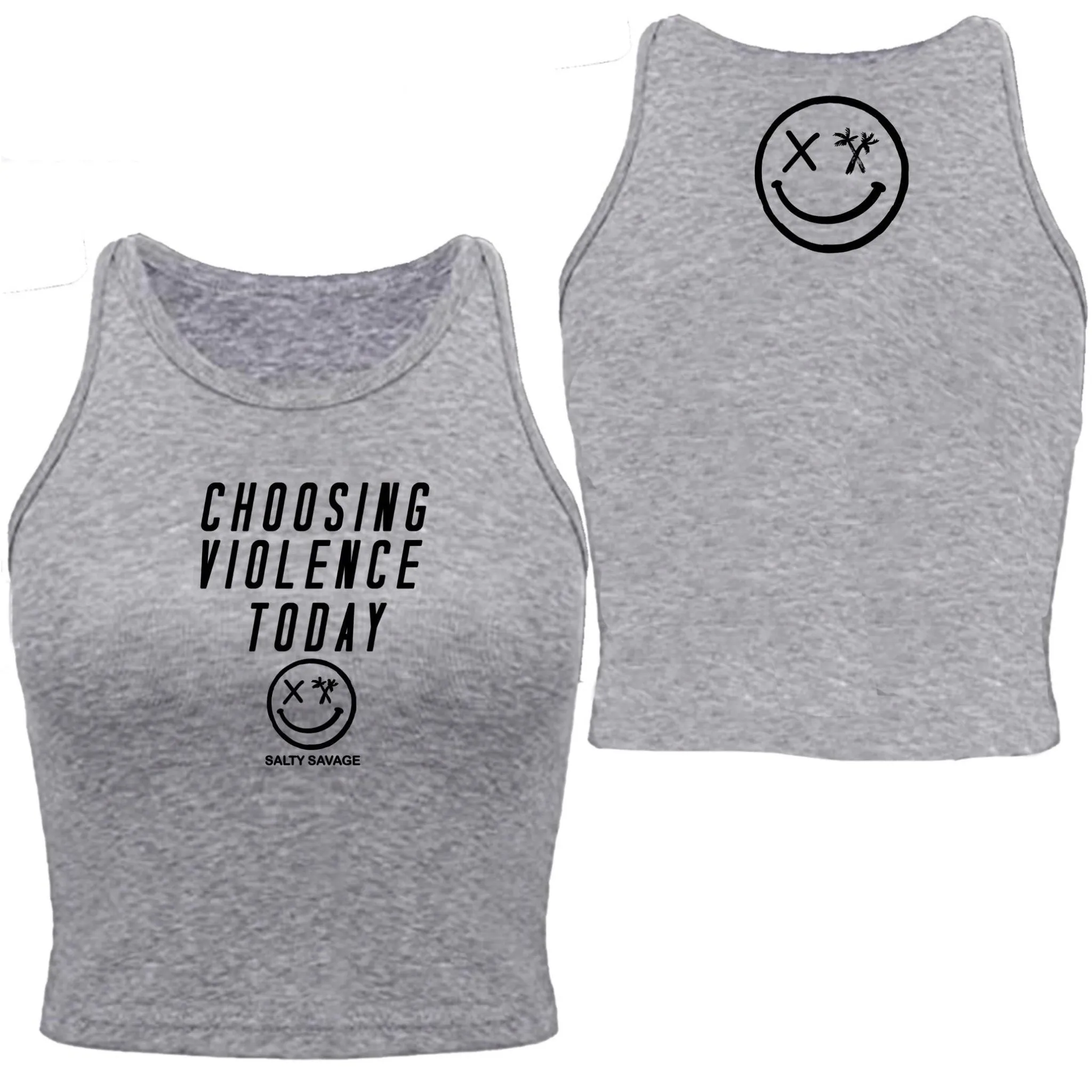 Salty Savage Ladies "CHOOSING VIOLENCE" High Neck Sleeveless Crop Tank | Micro