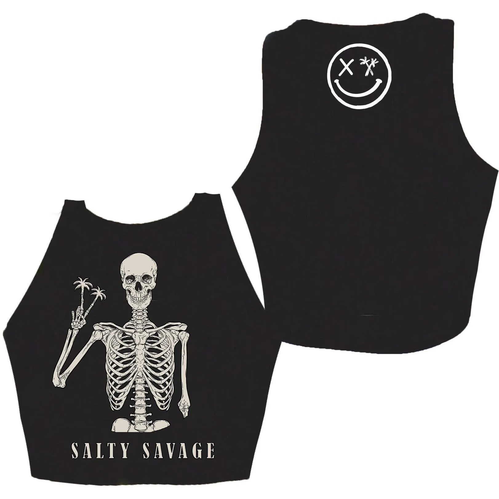 Salty Savage Ladies "Peace Skeleton" High Neck Sleeveless Crop Tank