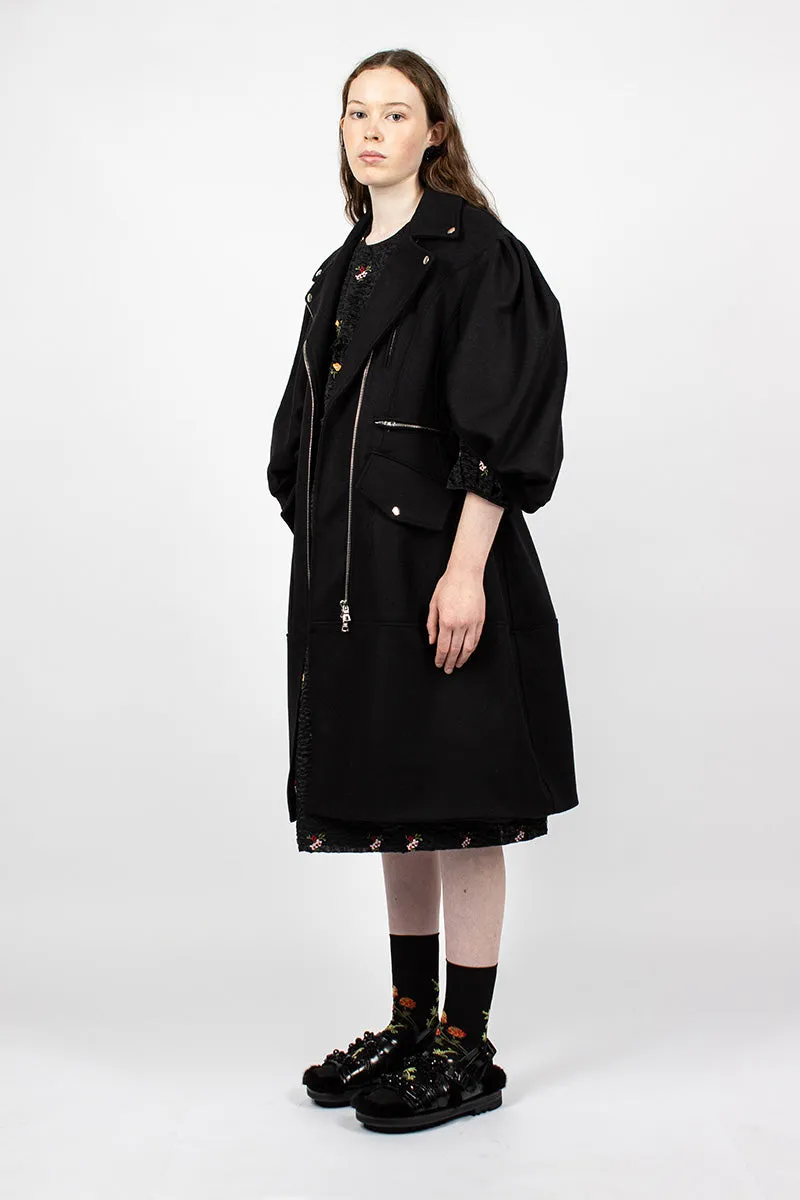 Sculpted Biker Detail Coat Black