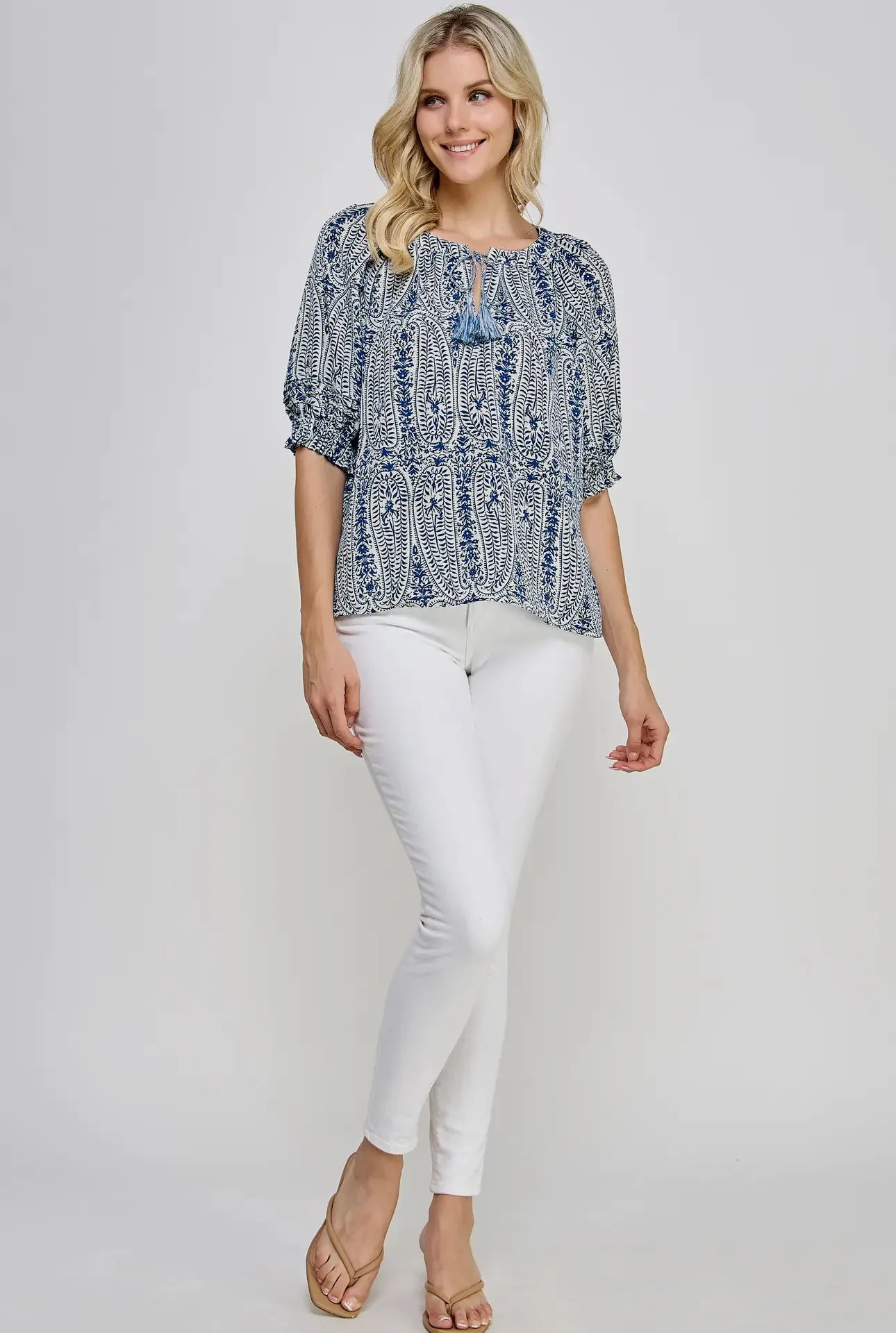 Shelley Blue Printed Paisley Ellison Top