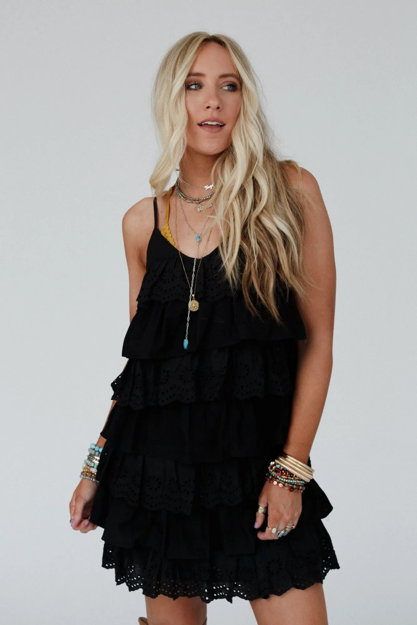 Swaying Petals Mini Dress - Black