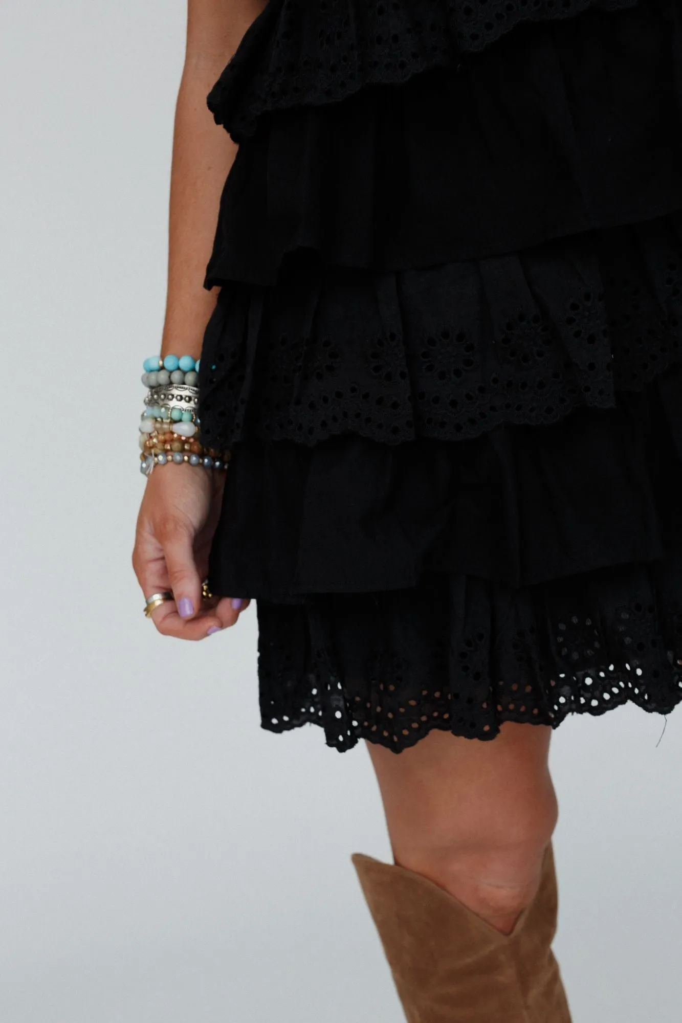 Swaying Petals Mini Dress - Black