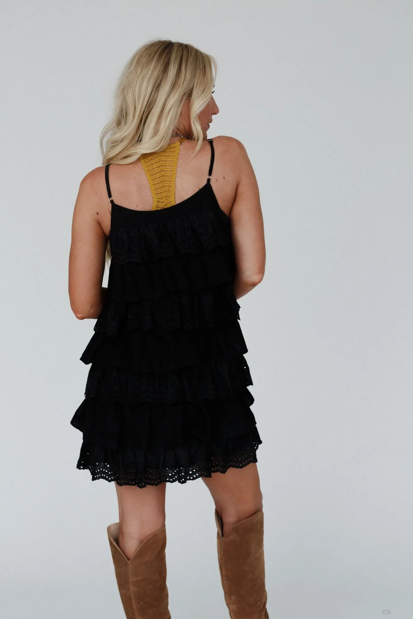 Swaying Petals Mini Dress - Black