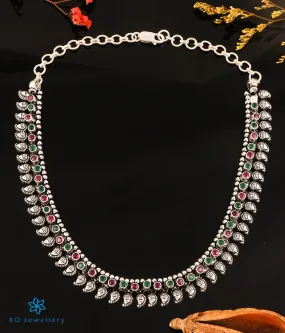 The Nirupa Silver Antique Paisley Gemstone Necklace (Oxidised)