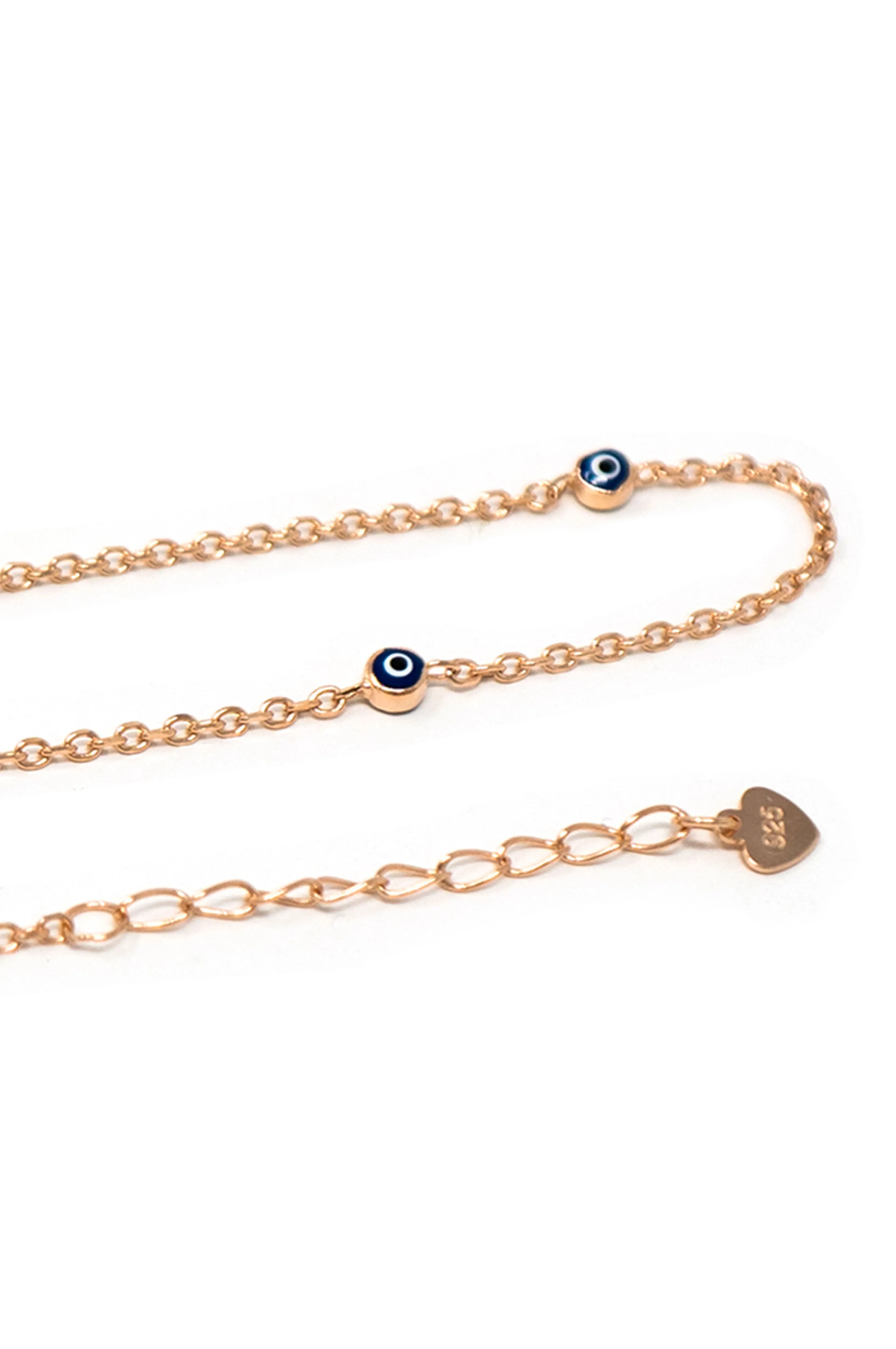 Tiny Stationed Evil Eye Rose Gold Plated Sterling Silver Chain Bracelet