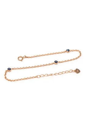 Tiny Stationed Evil Eye Rose Gold Plated Sterling Silver Chain Bracelet