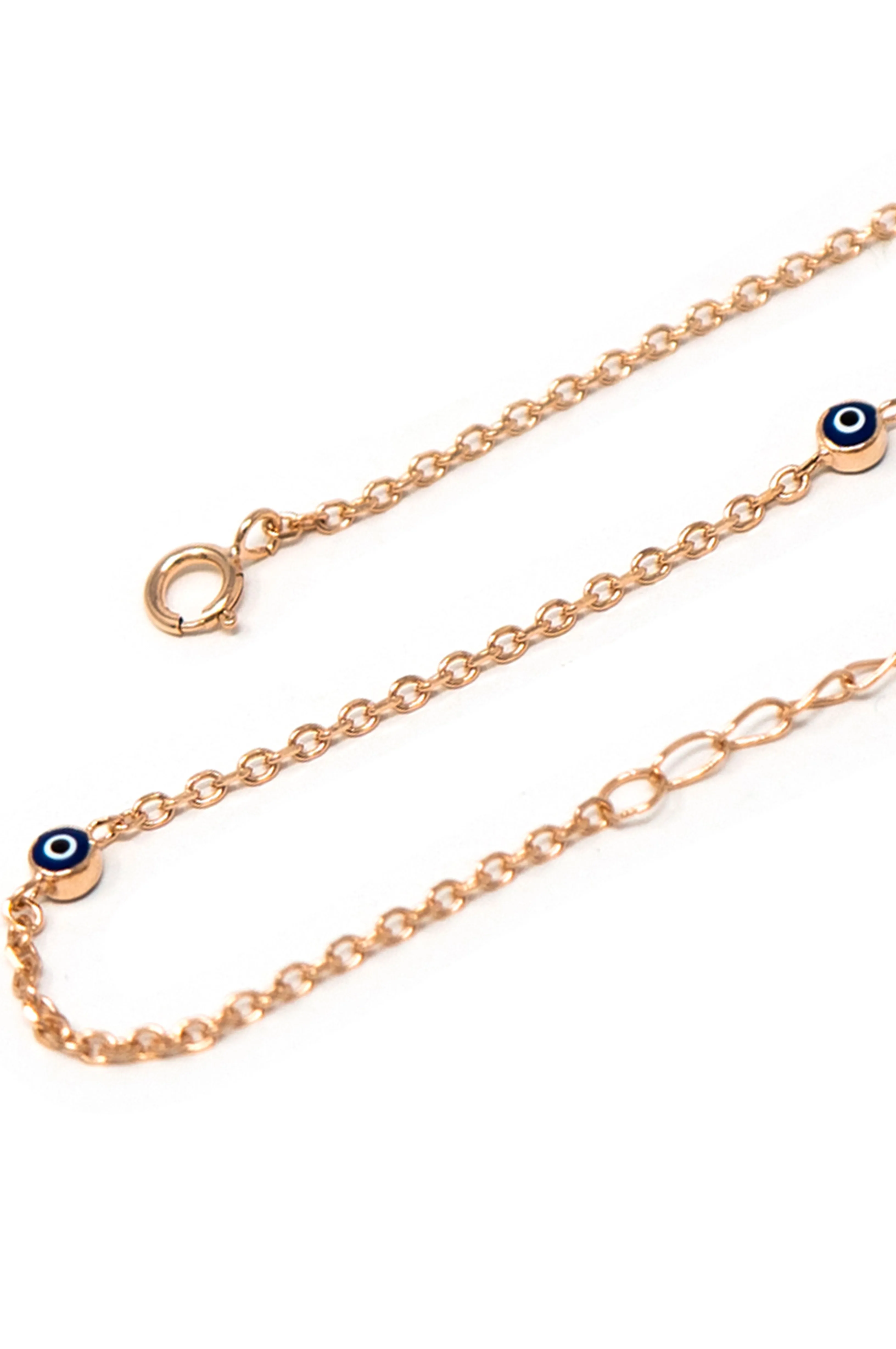 Tiny Stationed Evil Eye Rose Gold Plated Sterling Silver Chain Bracelet