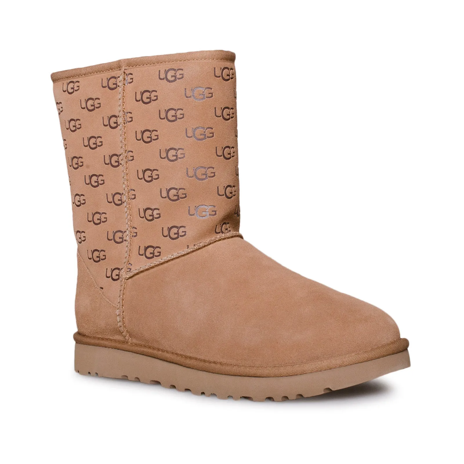 UGG Classic Short Embossed Logo Chestnut Boots - Women's