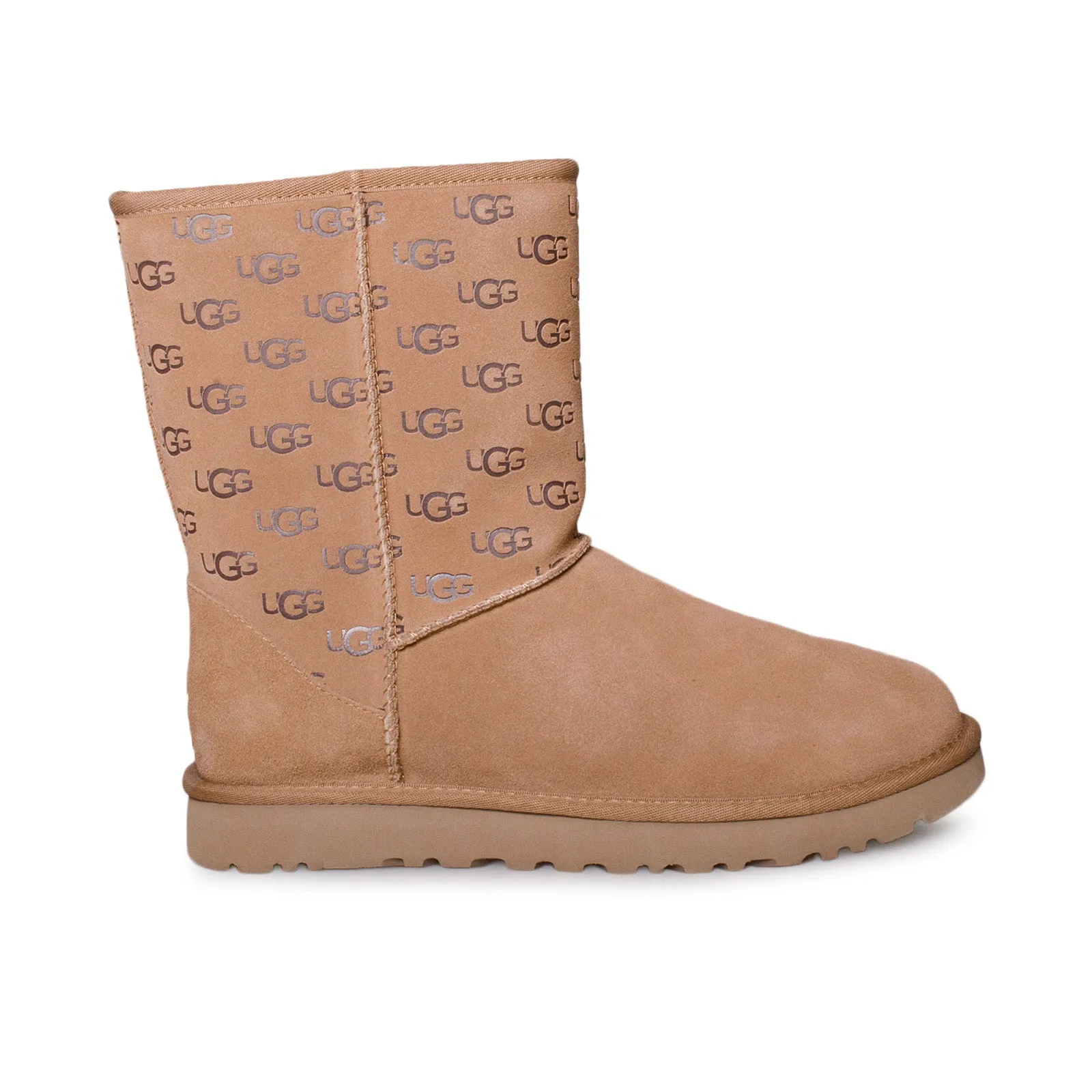 UGG Classic Short Embossed Logo Chestnut Boots - Women's