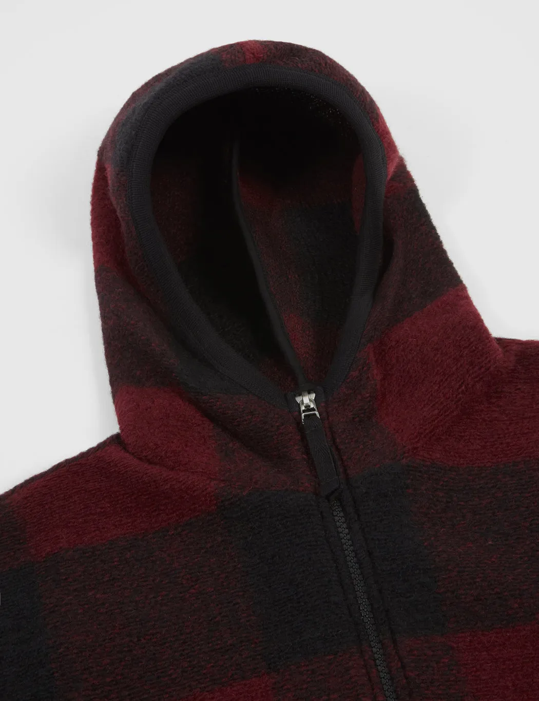 Universal Works Surfer Hoodie (Wool Fleece) - Red/Black Check