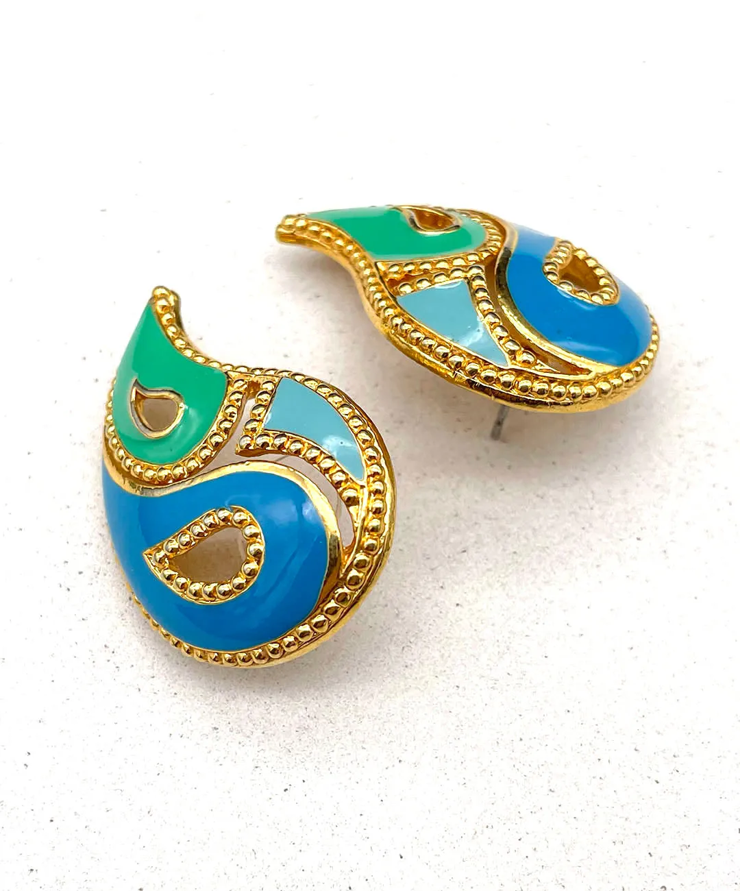 【USA輸入】ヴィンテージ AVON ペイズリー エナメル ピアス/Vintage AVON Paisley Enamel Post Earrings