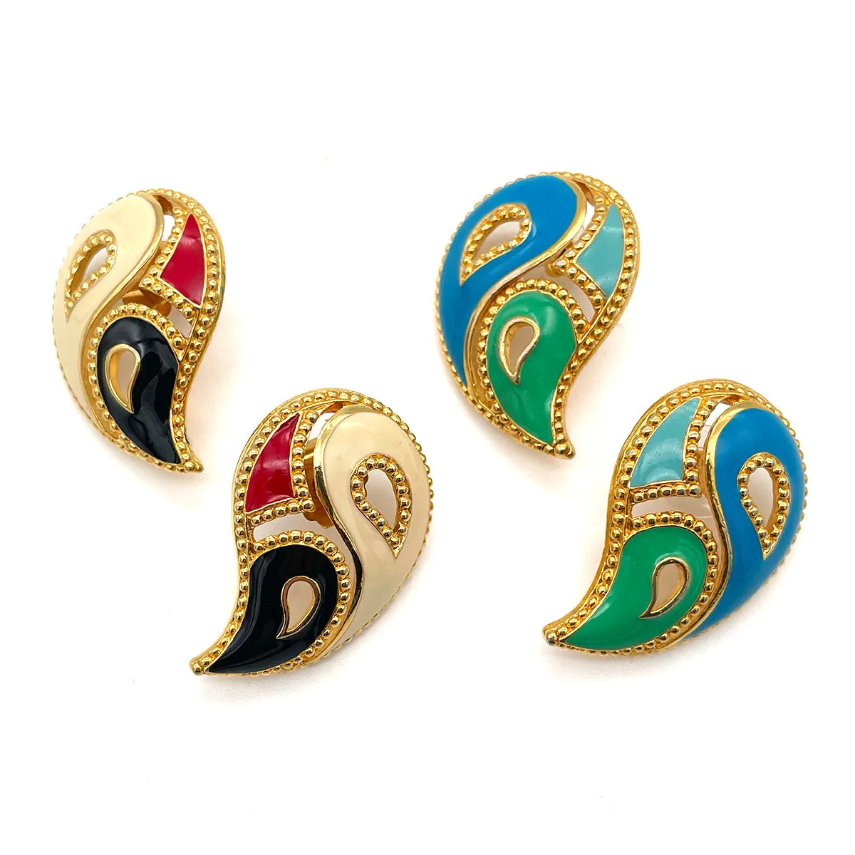 【USA輸入】ヴィンテージ AVON ペイズリー エナメル ピアス/Vintage AVON Paisley Enamel Post Earrings