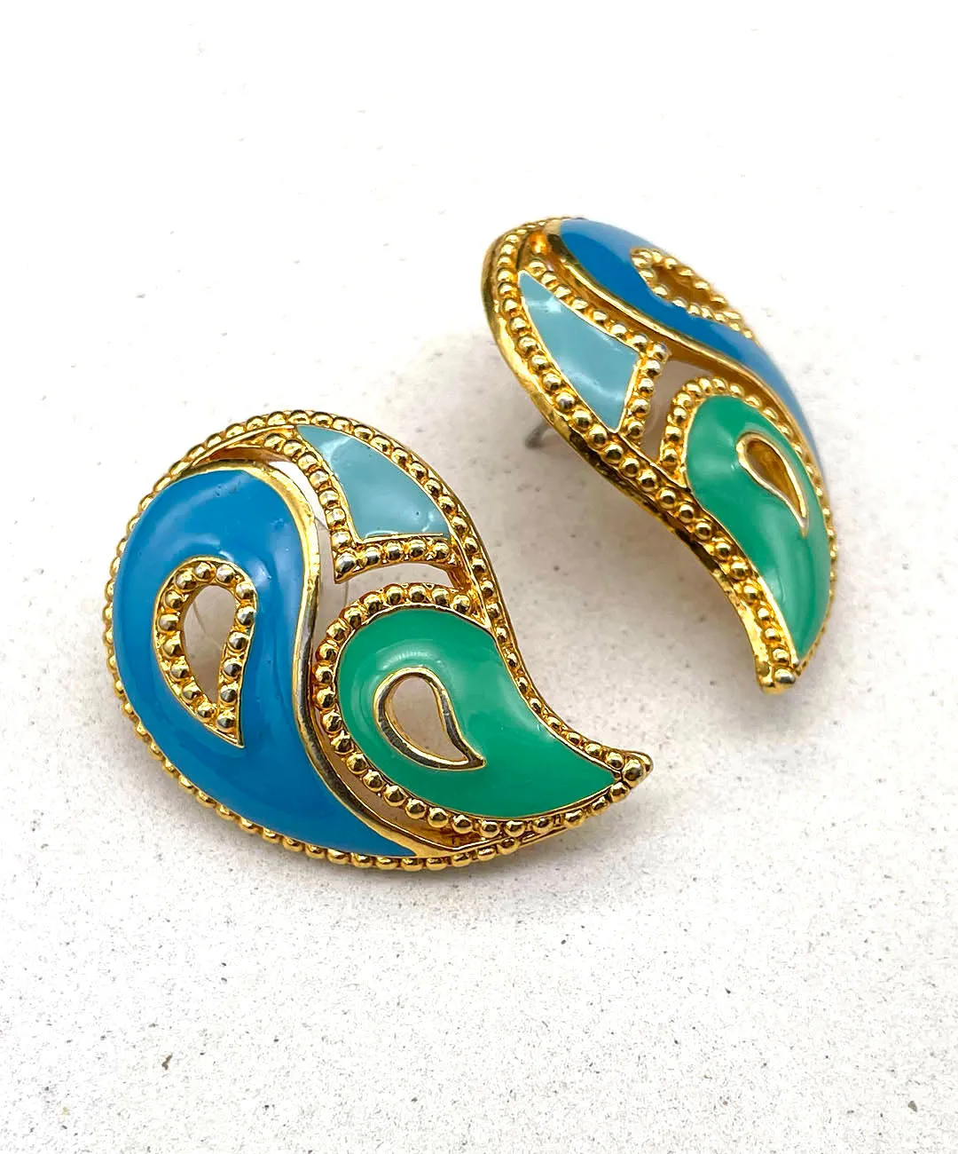 【USA輸入】ヴィンテージ AVON ペイズリー エナメル ピアス/Vintage AVON Paisley Enamel Post Earrings