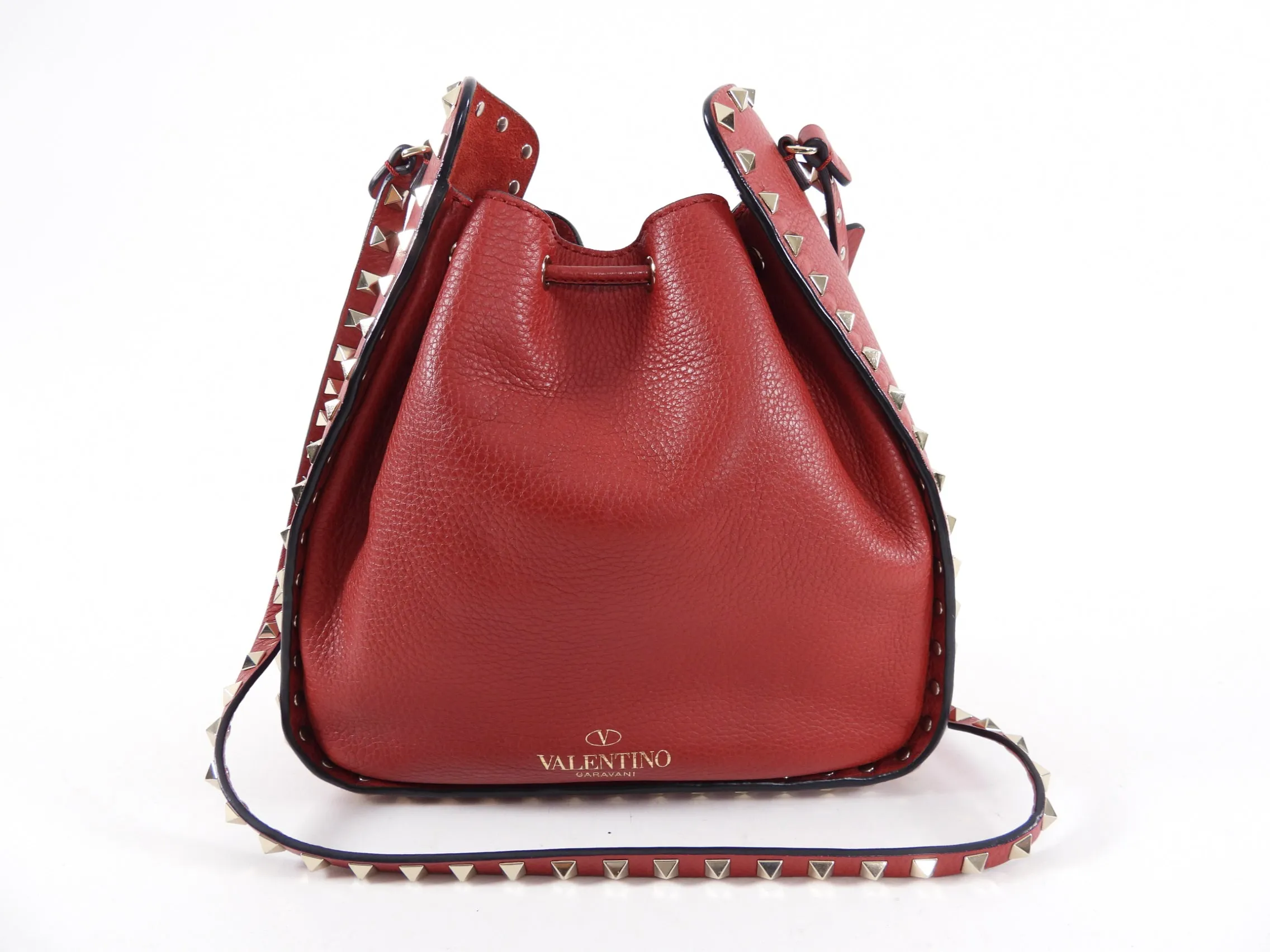 Valentino Red Leather Rockstud Drawstring Crossbody Bag