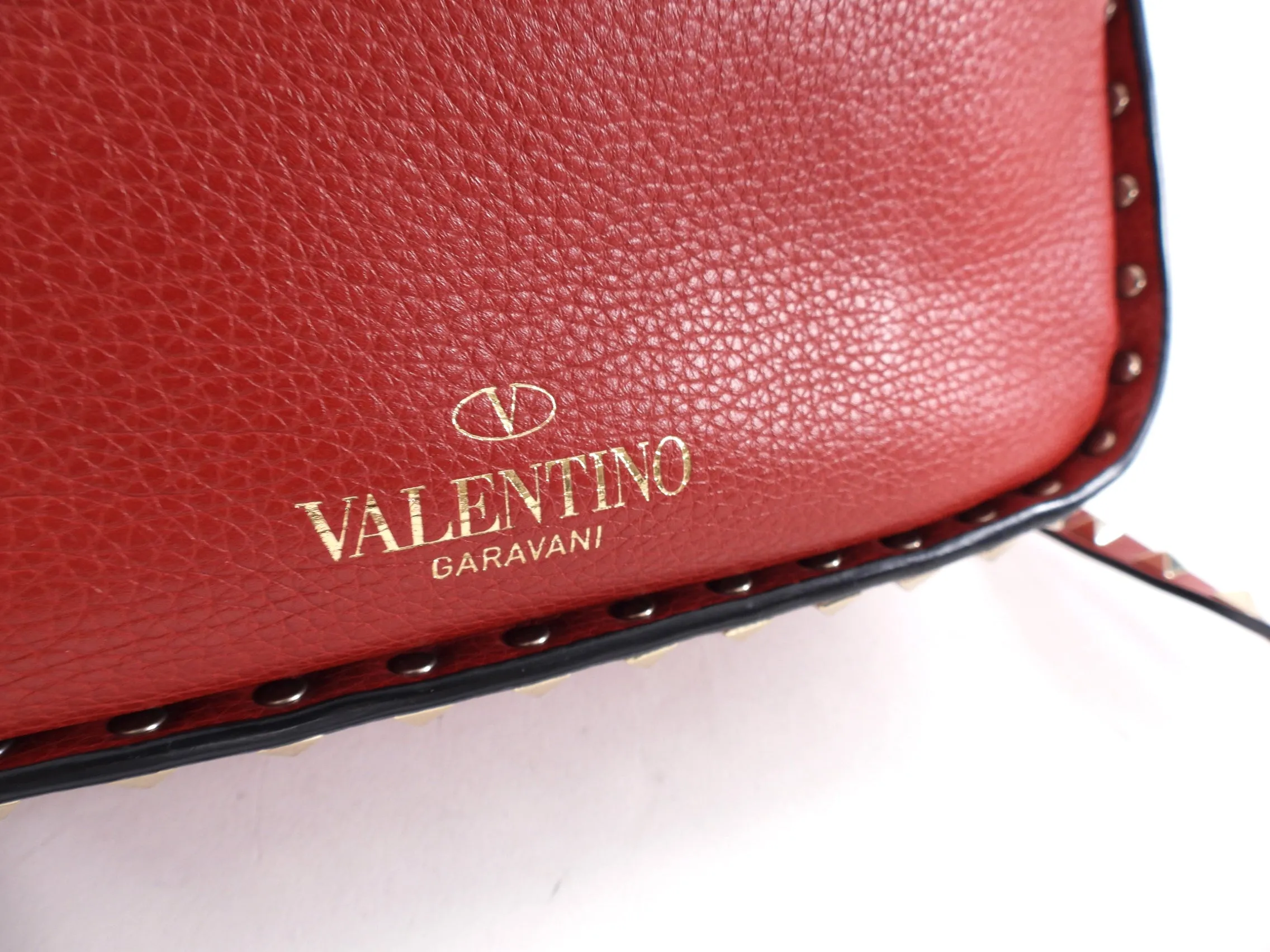 Valentino Red Leather Rockstud Drawstring Crossbody Bag