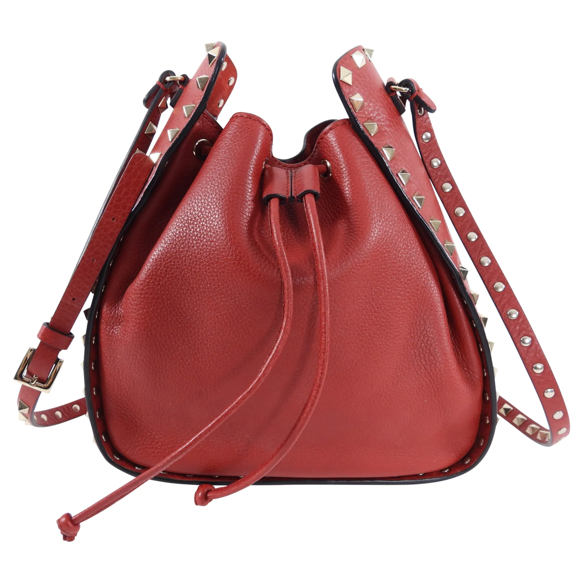 Valentino Red Leather Rockstud Drawstring Crossbody Bag