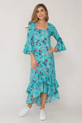 Victoria Midi Dress Turquoise Flower