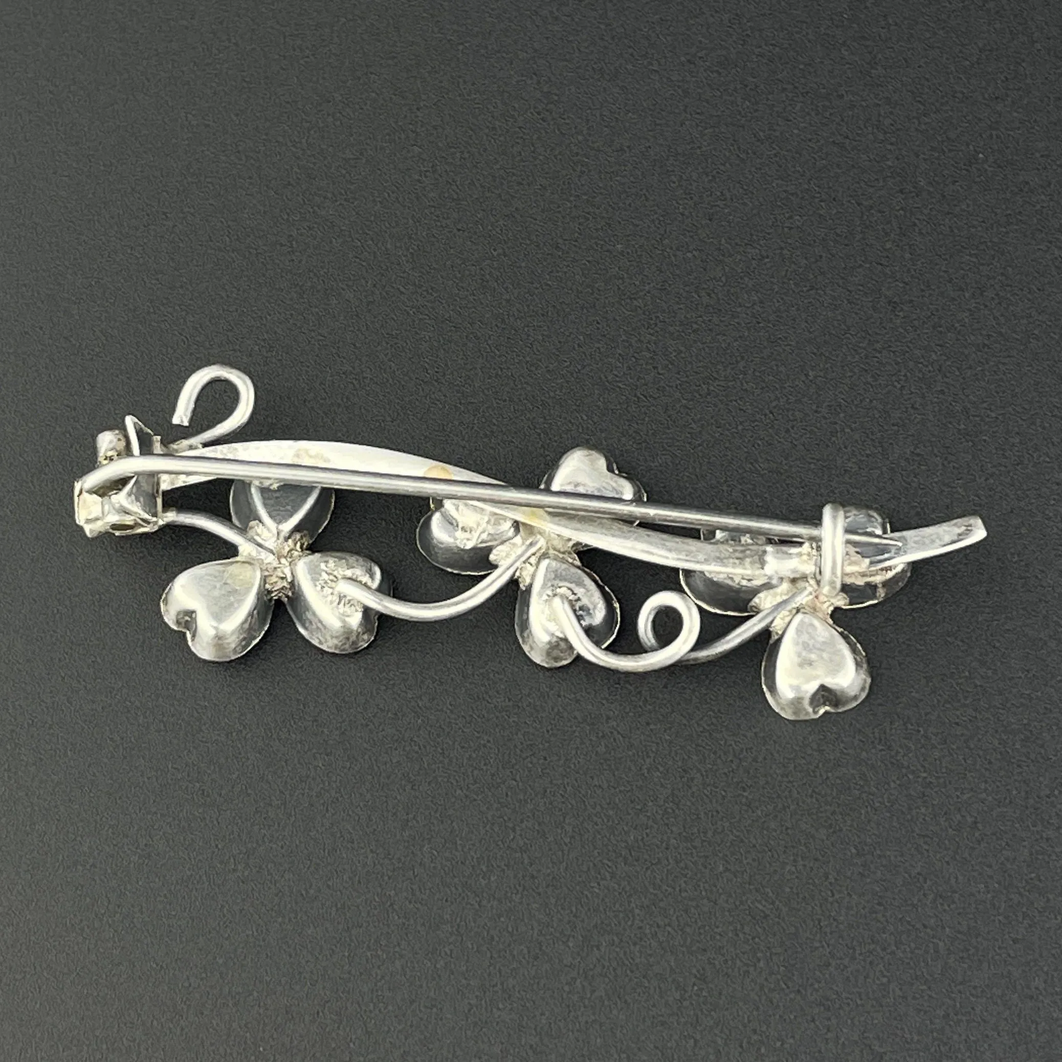 Victorian Irish Silver Clover Connemara Marble Lucky Brooch