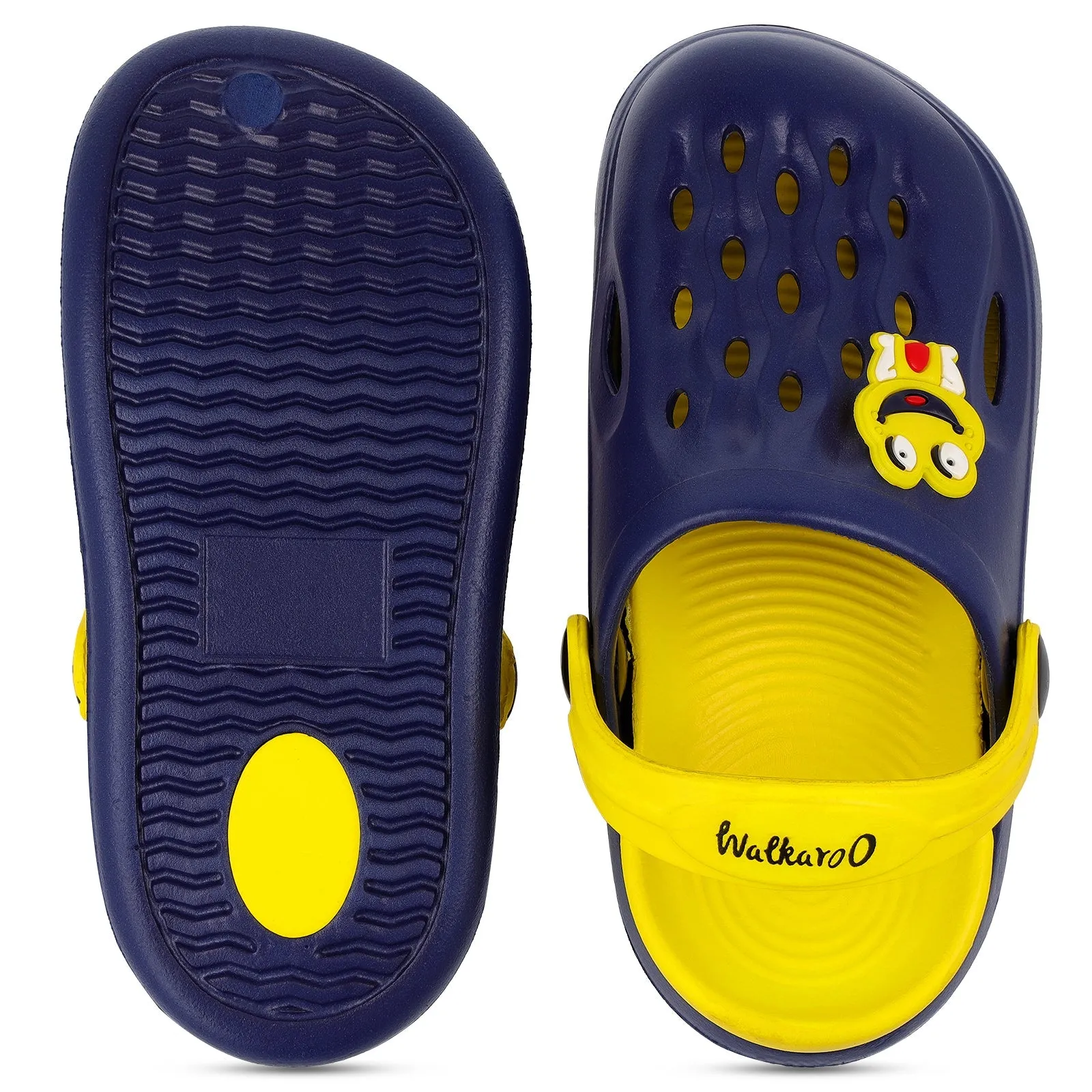 Walkaroo Basix Kids Solid Clog Sandals  - WK360 Navy Blue Yellow