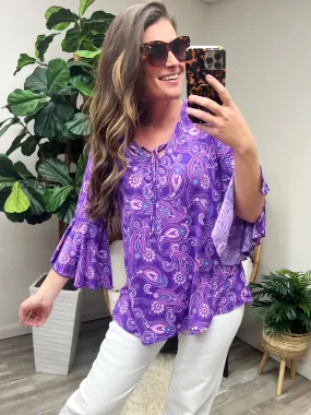 Willow Bell Sleeve Top in Lavender Paisley