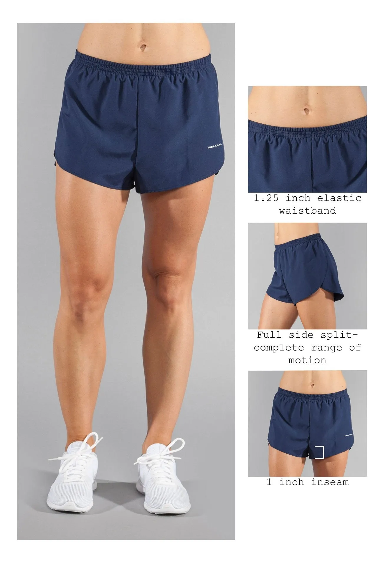 Women's 1" Elite Split Running Shorts- Navy