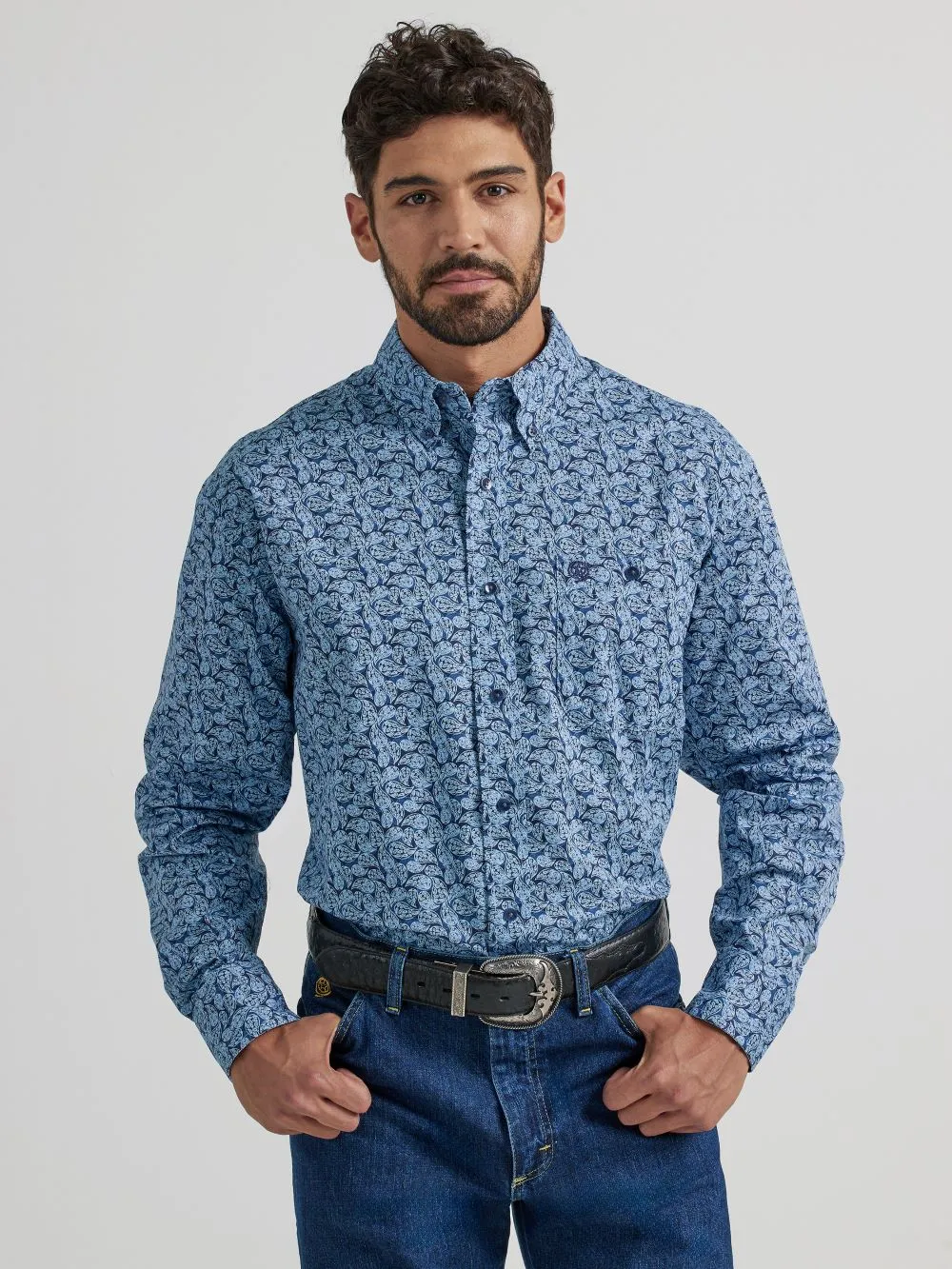 'Wrangler' Men's George Strait Paisley Button Down - Wavy Sea