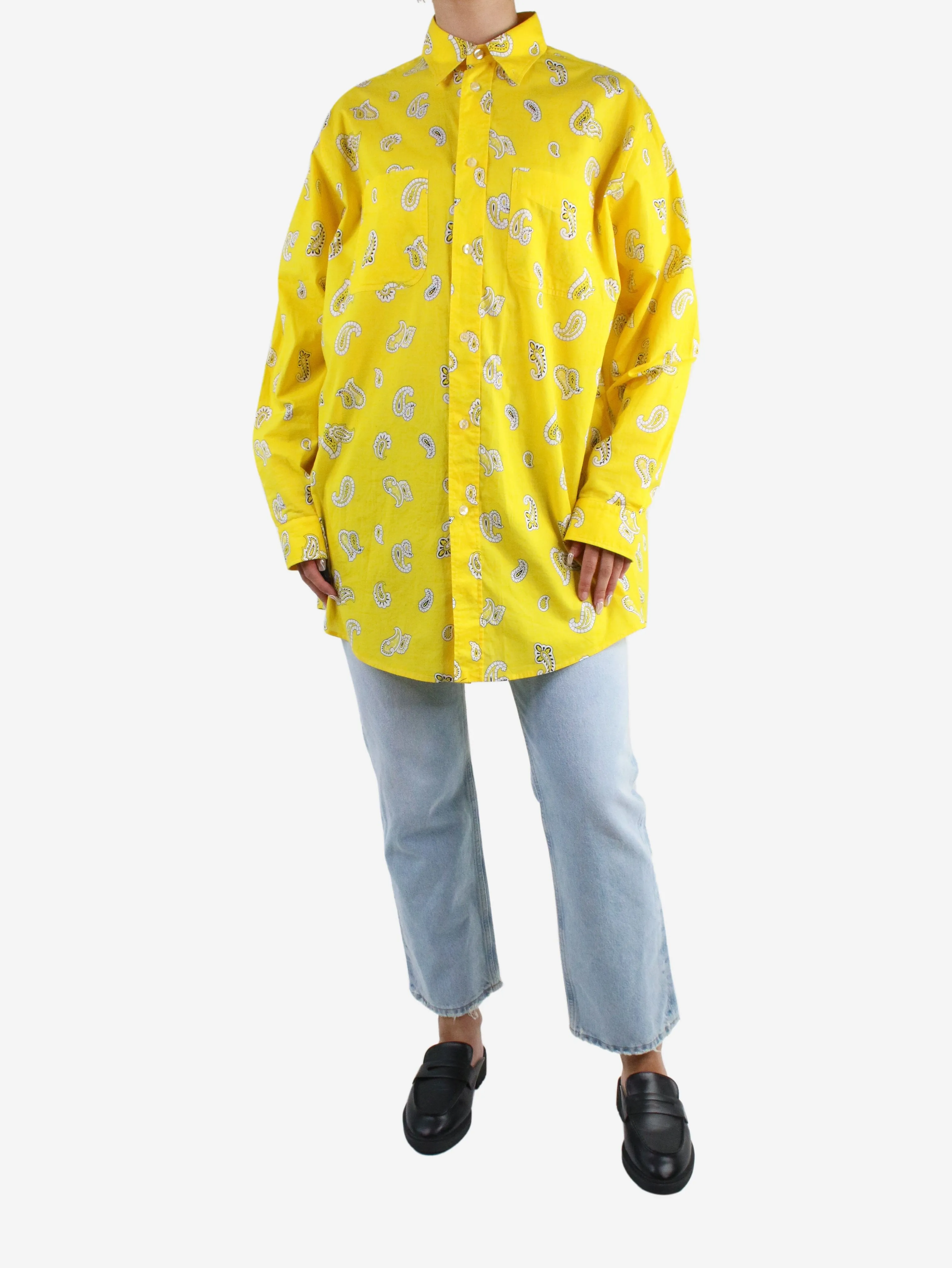 Yellow paisley print button-up shirt - size M